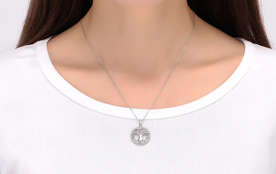 LADYCHIC, классический, 925 пробы, серебряный, дерево жизни, круглый кулон для женщин, мама, прозрачный, CZ, массивное ожерелье, хорошее ювелирное изделие, LNS1041
