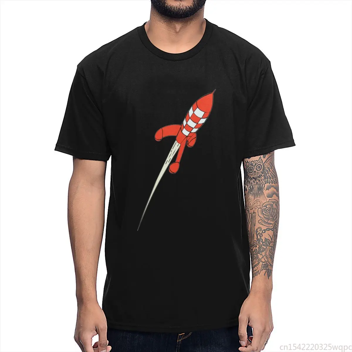 

Tee Round Collar Soft Cotton Cute T Shirt For Men Rock Roll Tintin Destination Moon Rocket