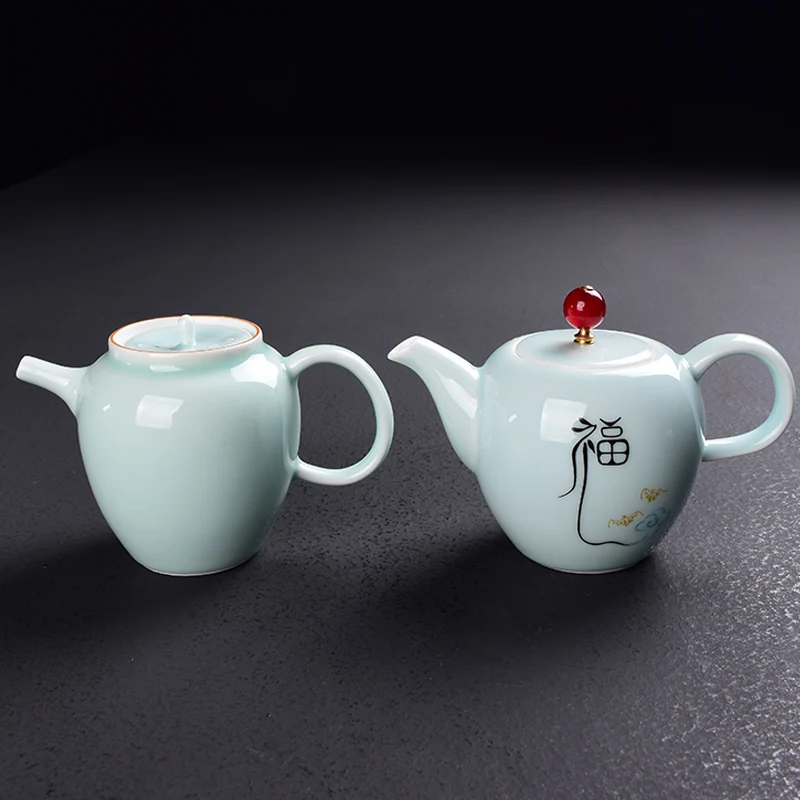 

Chinese Retro Teapot Ceramics Small Handmade Green Samovar Porcelain Teapot Gifts Simple Juego De Te Household Products BF50TP
