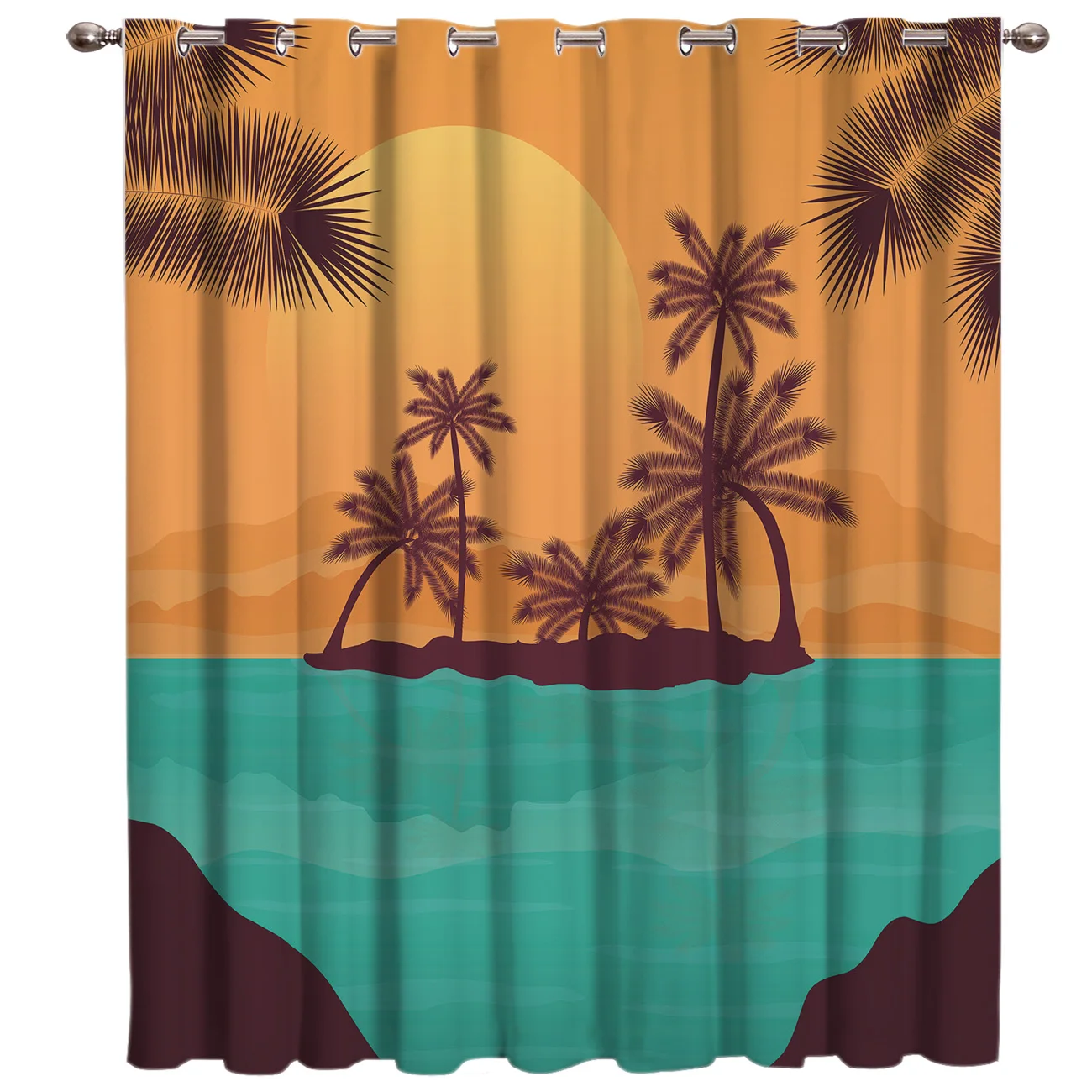Coconut Tree Beach Room Curtains Large Window Curtain Lights Living Blackout Kitchen Indoor Fabric Decor Kids Wind | Дом и сад