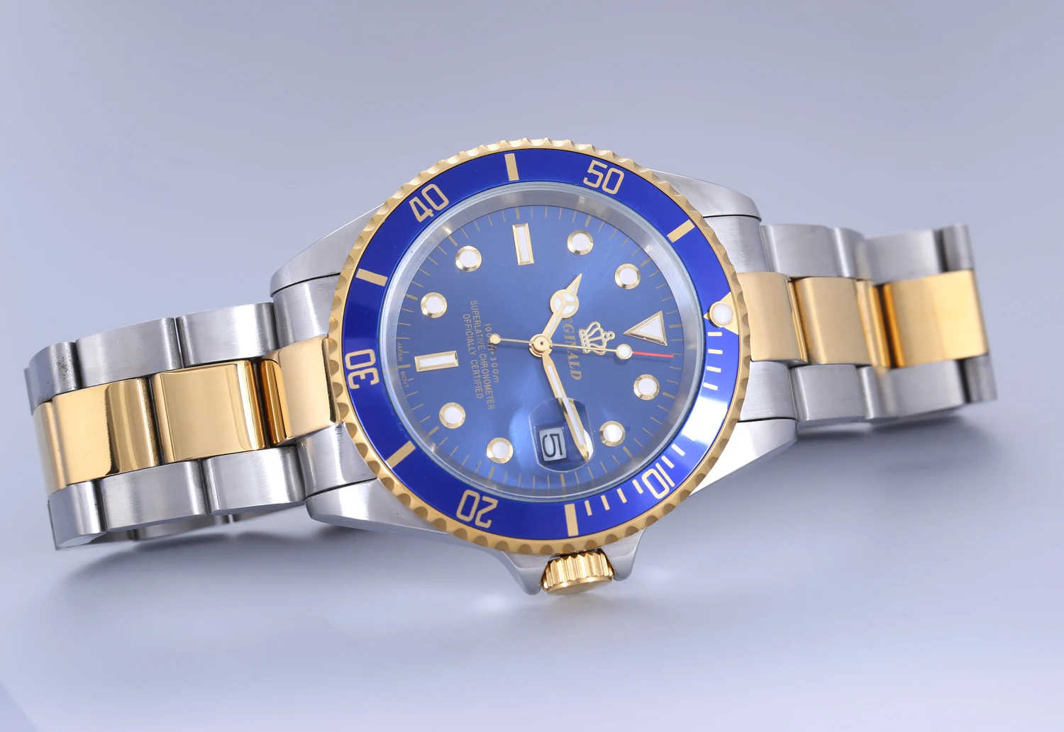 Роскошные Реджинальд часы Для мужчин вращающийся ободок GMT Дата сапфир Золото