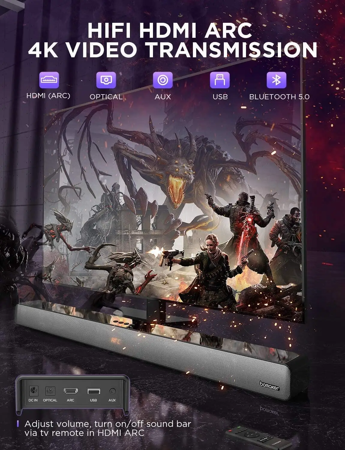 Проводная и беспроводная звуковая панель BOMAKER 100 Вт с Bluetooth для дома 9 EQs/Deep Bass/CEC