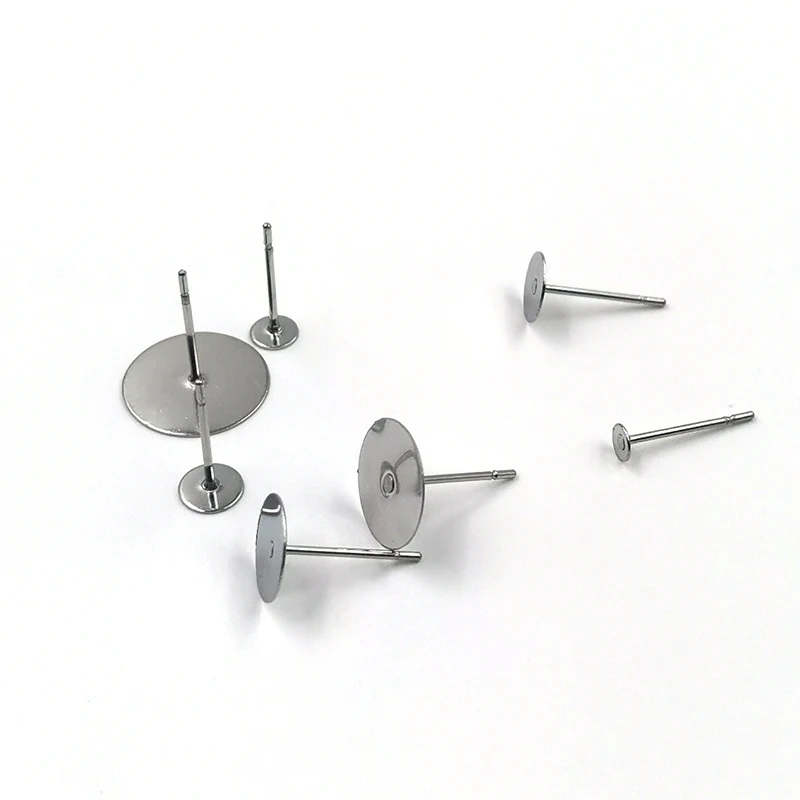 

50-100Pcs 3-12mm Stainless Steel Blank Post Earring Studs Base Pins With Plug DIY Findings Ear Backs For Jewelry Making Supplies