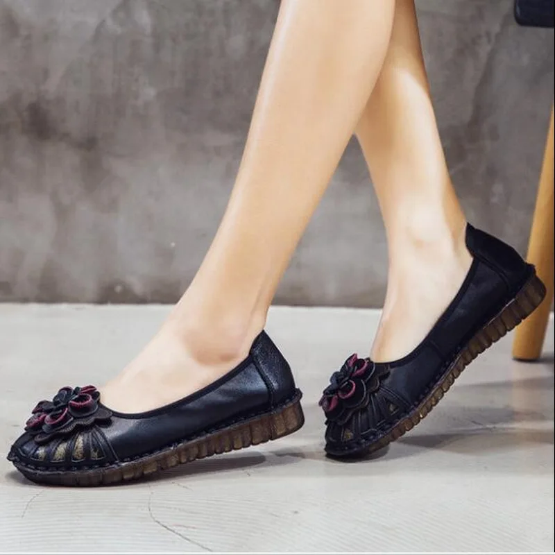 2020 Spring Summer Ladies Fashion Genuine Leather Women Shoes Elegant Comfort Woman's Casual OL Office Shoes soft bottom Women F