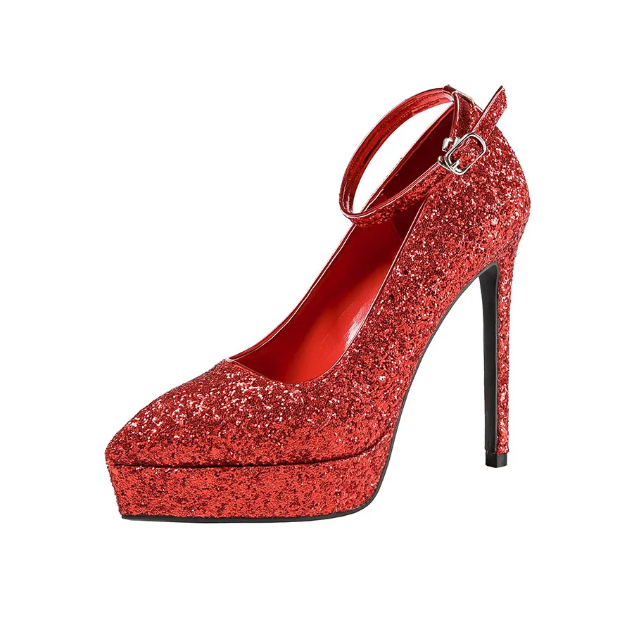 

Korean fashion pointed shallow high heeled shoes heel waterproof platform sexy women's single shoes Sequin women's shoes
