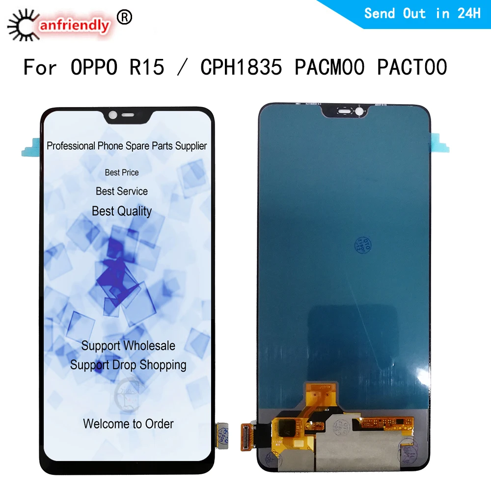 AMOLED LCD For OPPO R15 CPH1835 Display Screen Touch Sensor Digitizer With Frame Assembly PACM00 PACT00 Display Replacement