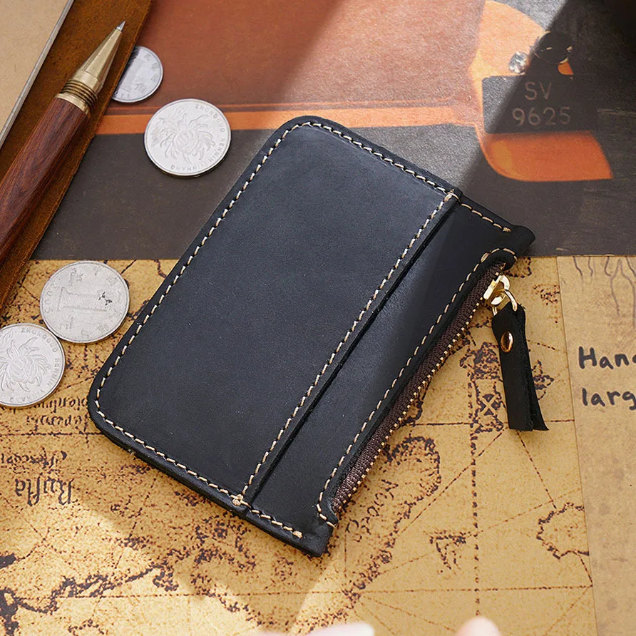 Мужской винтажный кошелек из натуральной кожи короткий маленький тонкий