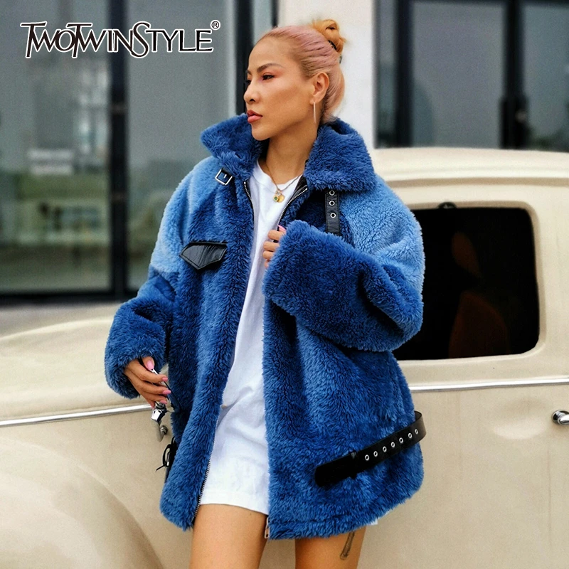 TWOTWINSTYLE женские Куртки из искусственной кожи в стиле пэчворк с воротником