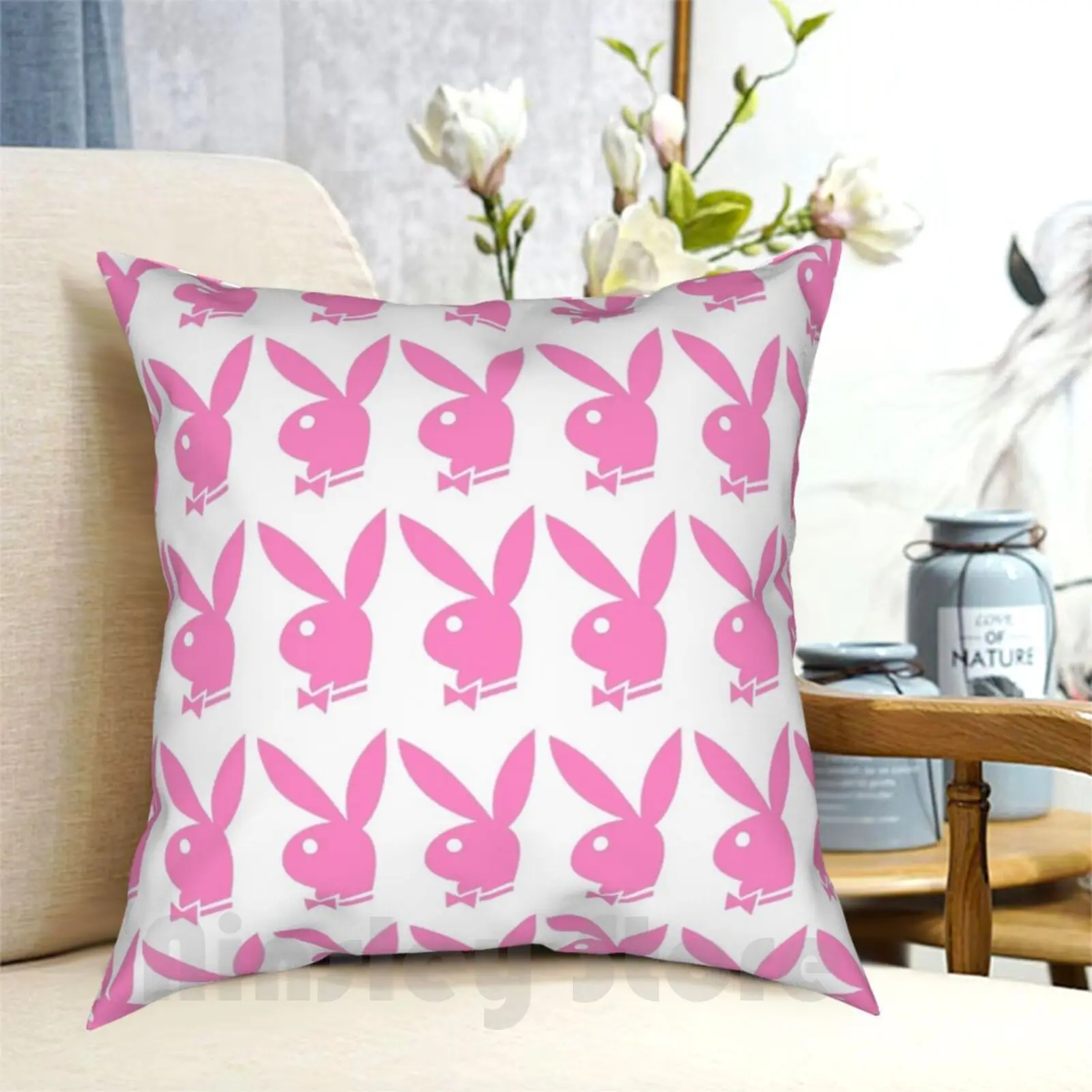 

Pink Bunny Pattern Pillow Case Printed Home Soft DIY Pillow cover Pink Girly Y2K Playboi Bunny Bunny 2000 S Aesthetic