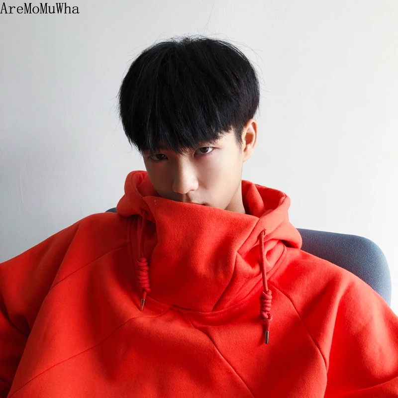 Autumn Winter New High Collar Sweatshirts Men's Hooded Hood Loose Plus Velvet Hoodie Korean Version of The Men Hoodies M-2XL | Мужская