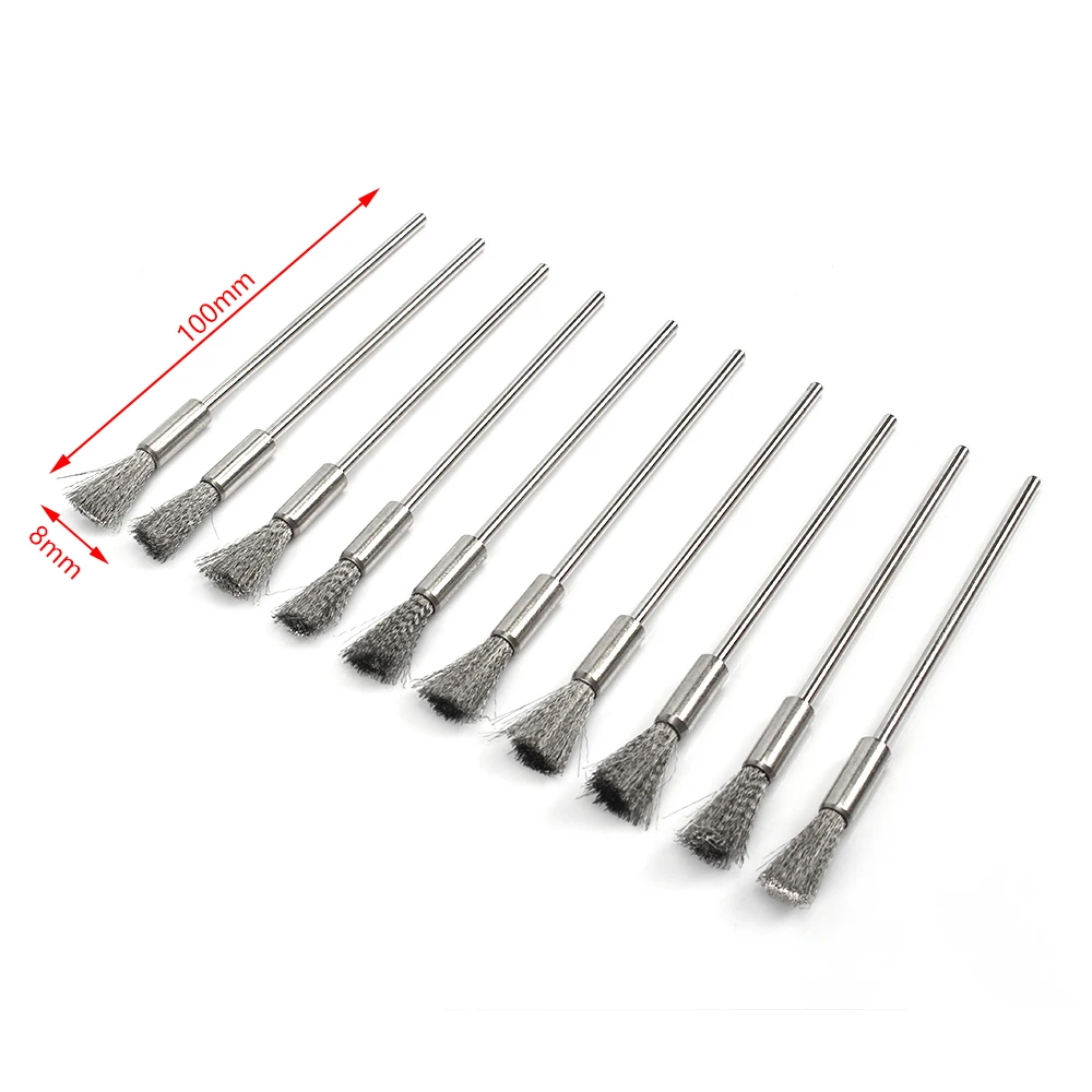 

20Pcs 4 Inch 100mm Stainless Steel Wire Brush Lengthen Polishing Rotary Tool 3mm Shank for Metal Rust Remover Brush etc