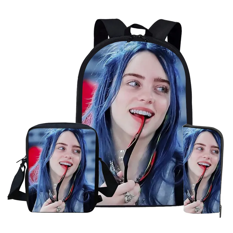 THIKIN Billie Eilish 3 шт./компл. Рюкзак Back To School детская книга мешок для маленькой девочки распылитель ранцевого типа для подростков Mochila Escolar - Цвет: as picture