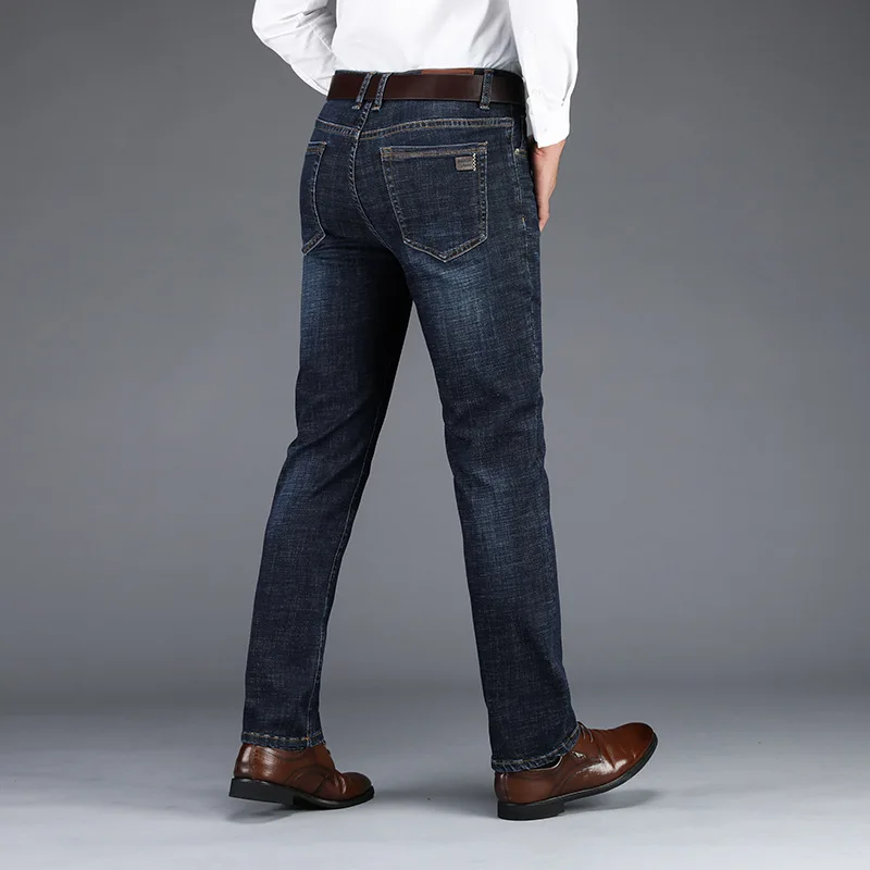 Эластичные джинсы мужские толстые прямые повседневные брюки на осень и