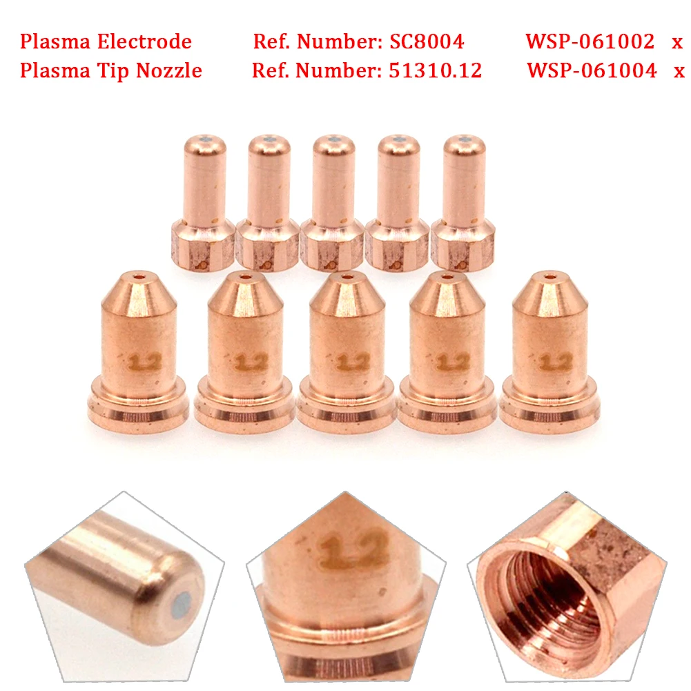 

10pcs Plasma Electrode SC8004 Tip 51310.12 Fit Unimig Razor Cut 45 SC80 Torch Electrode WSP-061002 Nozzle WSP-061004