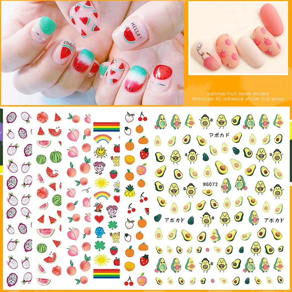 Летние Фрукты 3D DIY Дизайн ногтей перевод рисунка наклейка Арбуз