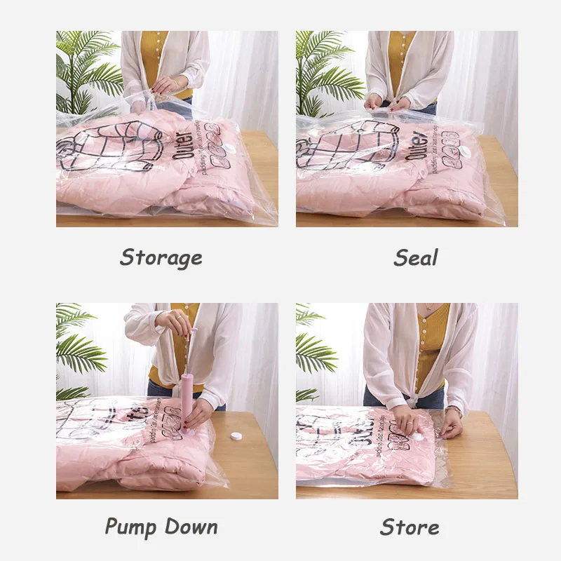 

6pcs/set Can Hang Vacuum Bag for Clothes Foldable Transparent Border Compression Organizer Pouch Sealed Storage Bags Save Space