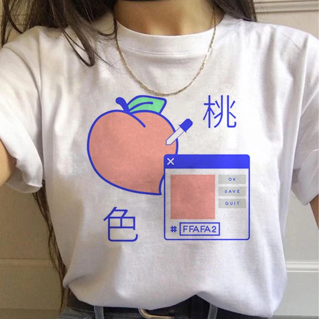 Peach fruit Women T Shirt Summer Casual O-neck Tops Tee Women Cute Harajuku Tee Shirt cartoon white Tshirt Camisas Mujer