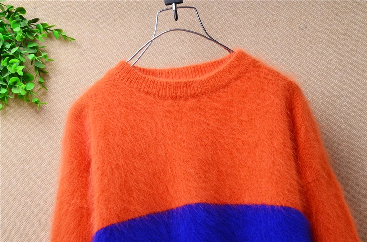 

Fashion two color patchwork sweater mink cashmere pullover round neck long sleeve autumn ladies clothes coats women sweaters