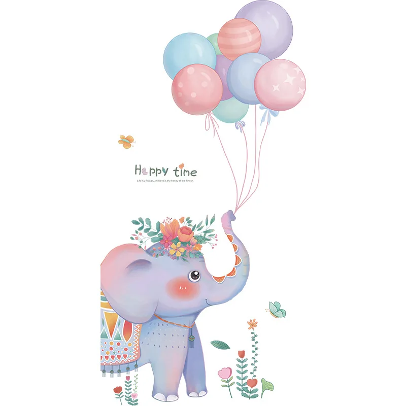 

Cartoon Balloon Elephant Wall Stickers for Kids Room Nursery Decoration Art Decal Kawaii Home Decor Cute Wallpaper Doors Sticker