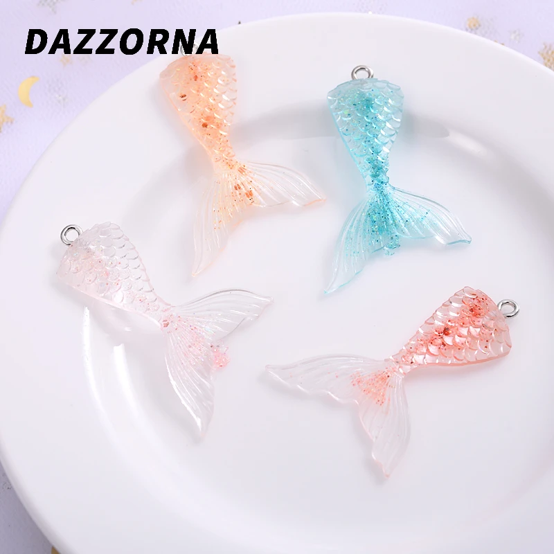

New Fashion 10Pcs/Pack Transparent Glittering Fish Tail Shape Acrylic Pendants Charm Pendants For Jewelry Making Diy Handmade