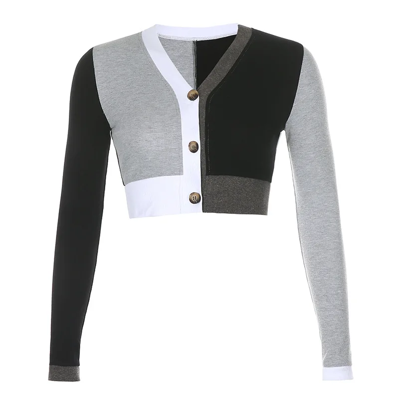 Женский трикотажный кардиган с длинным рукавом и V образным вырезом| |