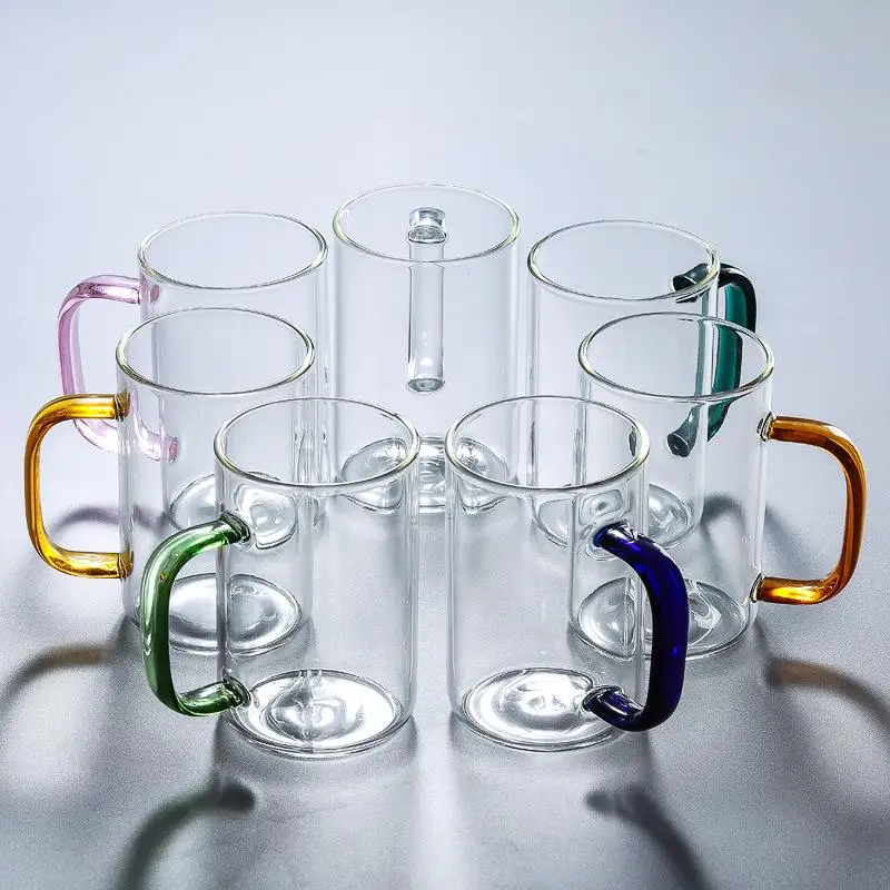 350 мл офис стеклянный стакан для воды бытовой цветная стеклянная ручка чашки