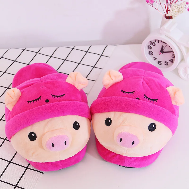 Pig 3 Новинка; милая домашняя теплая зимняя обувь для взрослых с изображением Пикачу, альпаки и поросенка из плюша; милые Мультяшные маски для глаз для детей; Рождественский подарок для девочек - Цвет: Pig 3