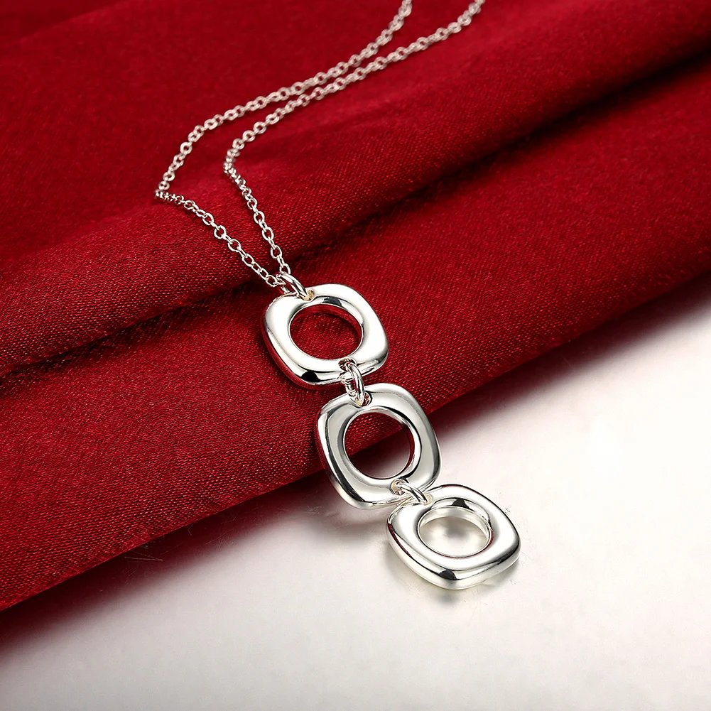 

Ожерелье из стерлингового серебра 925 пробы для женщин, три квадратных кулона, 18 дюймов, рождественские подарки, высокое качество, модные укр...