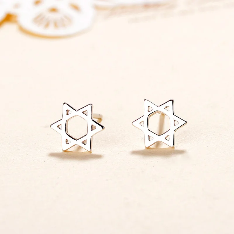 

Silver 925 Stud Earrings Hollow Six Star S Simple Earring Accessories Korean Style for Women Girls Gift