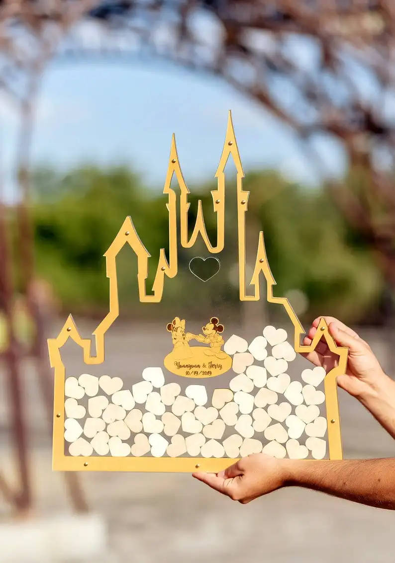 Прозрачная Гостевая книга в виде замка Свадебная золотистой оправе альтернатива