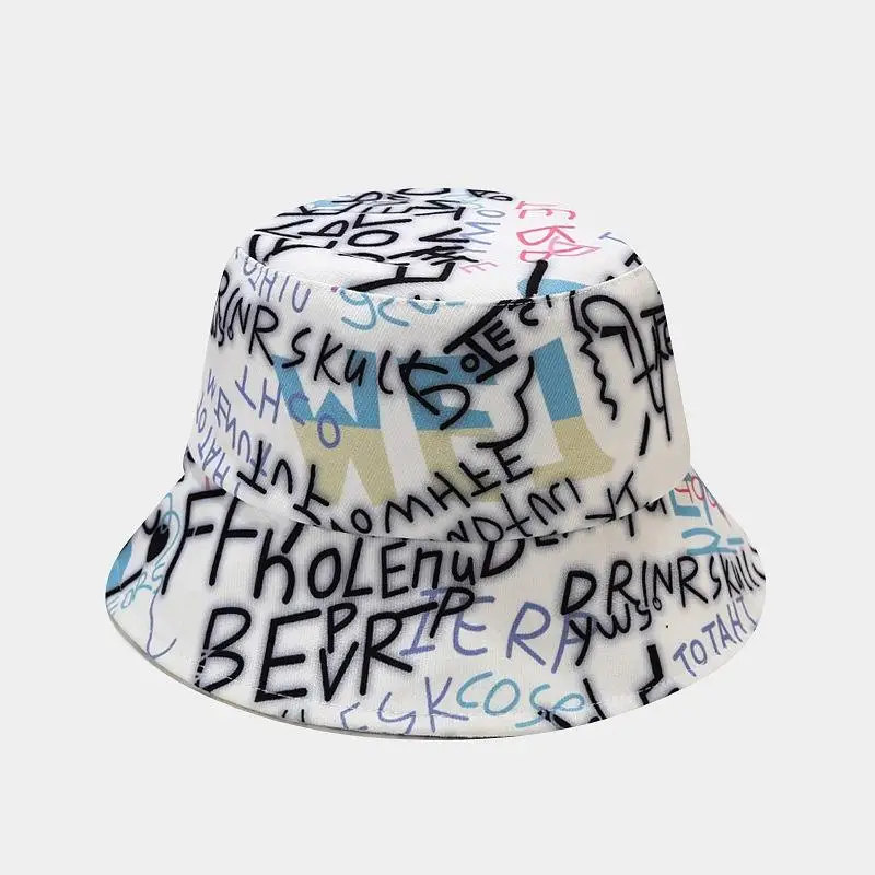 

LDSLYJR graffiti print cotton Bucket Hat Fisherman Hat outdoor travel hat Sun Cap Hats for Men and Women 139