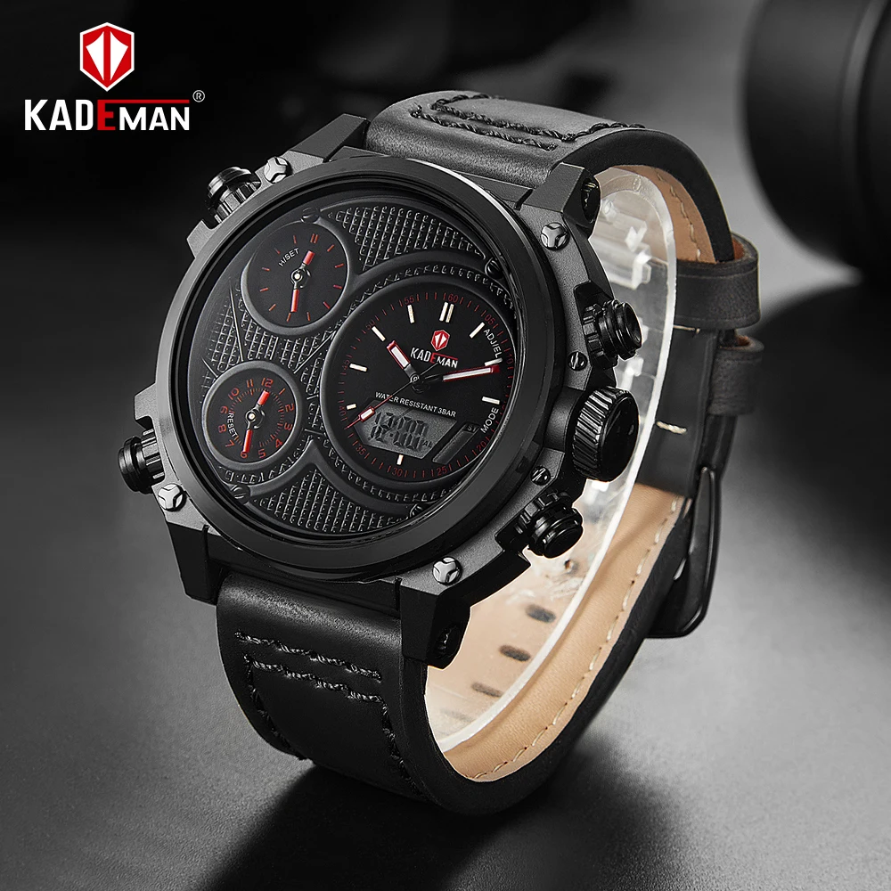 

KADEMAN мужские военные часы 30 м Водонепроницаемые светодиодные кварцевые часы спортивные часы с двойным диспенсером Horloges Week дисплей Будильни...
