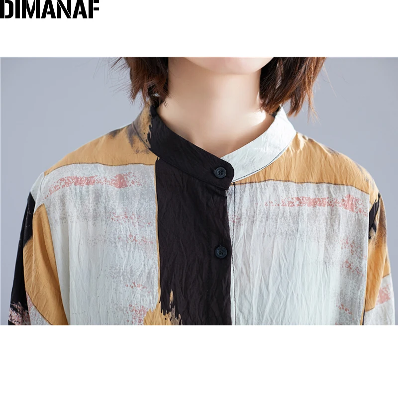 Женская длинная рубашка DIMANAF винтажная блузка из хлопка и льна повседневный топ