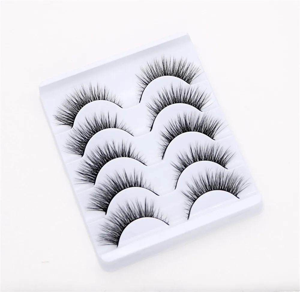 

5 пар трехмерных накладных ресниц 3D, естественно толще, длиннее и темнее на конце глаз