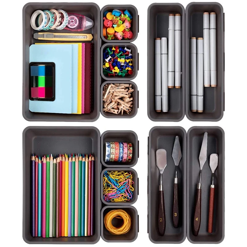 

Набор из 12 стол лоток организатор ящик разделители Пластик Складские Контейнеры, боксы для хранения для Кухня Ванная комната офис Спальня м...