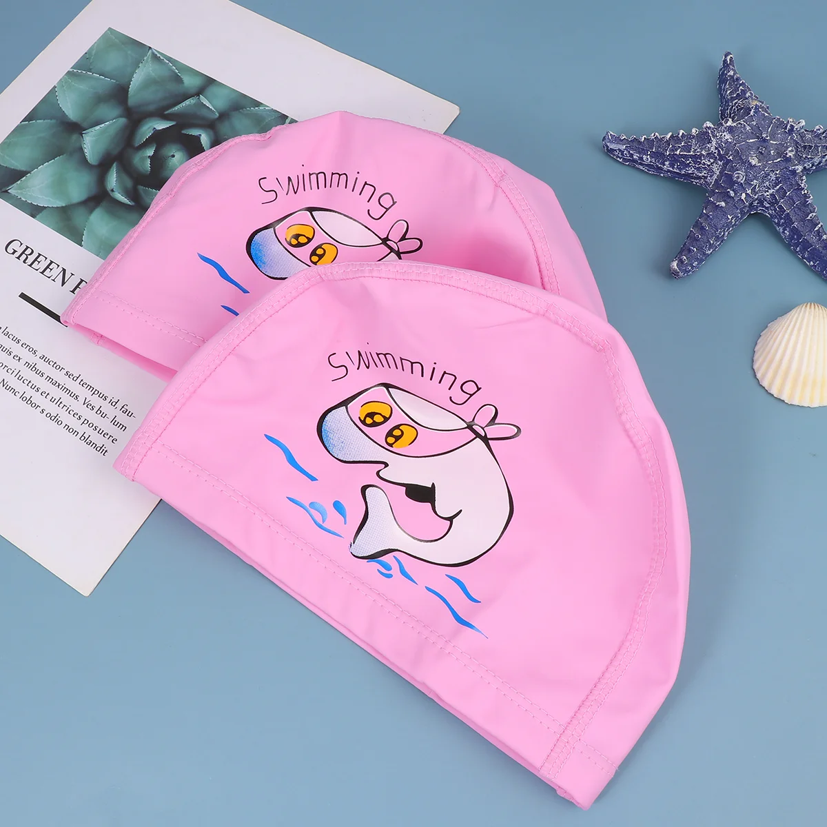 

2 Pcs Swimming Cartoon Dolphin Pattern Swimming Hat Sports Elastic Swimming Hat Accessory for Kids Boys Girls )