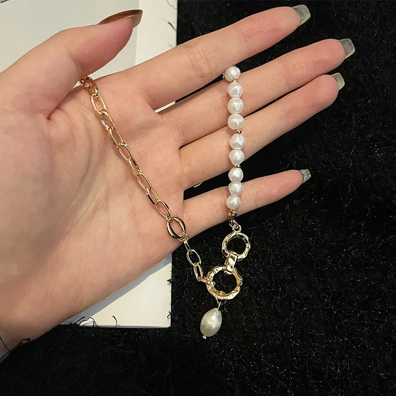 

Irregular Baroque Pearl Pendant Necklaces for Women fashion Natural Pearl Alloy chain Necklaces women gift wedding jewery
