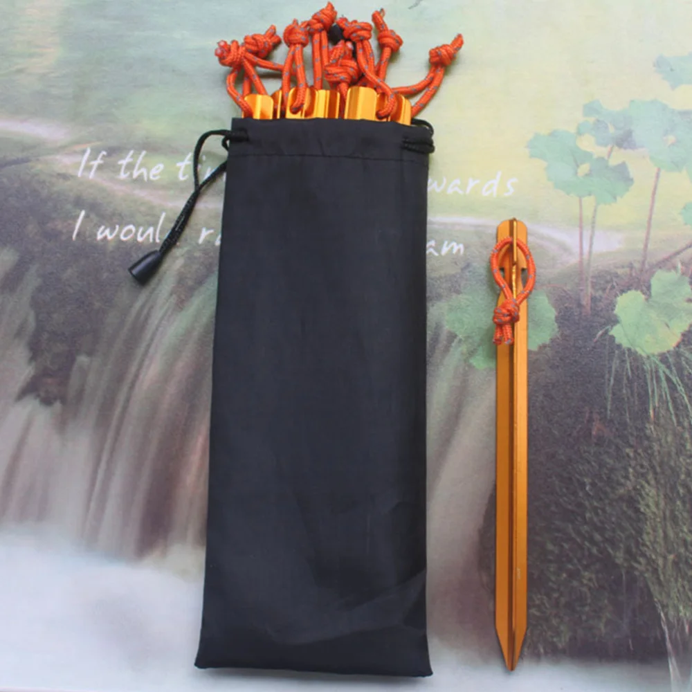 

10pcs Tent Fixation Nails Thick Aluminium Alloy Nails With Reflective Rope Storage Pouch for Outdoor Travel Trip (Random Color)