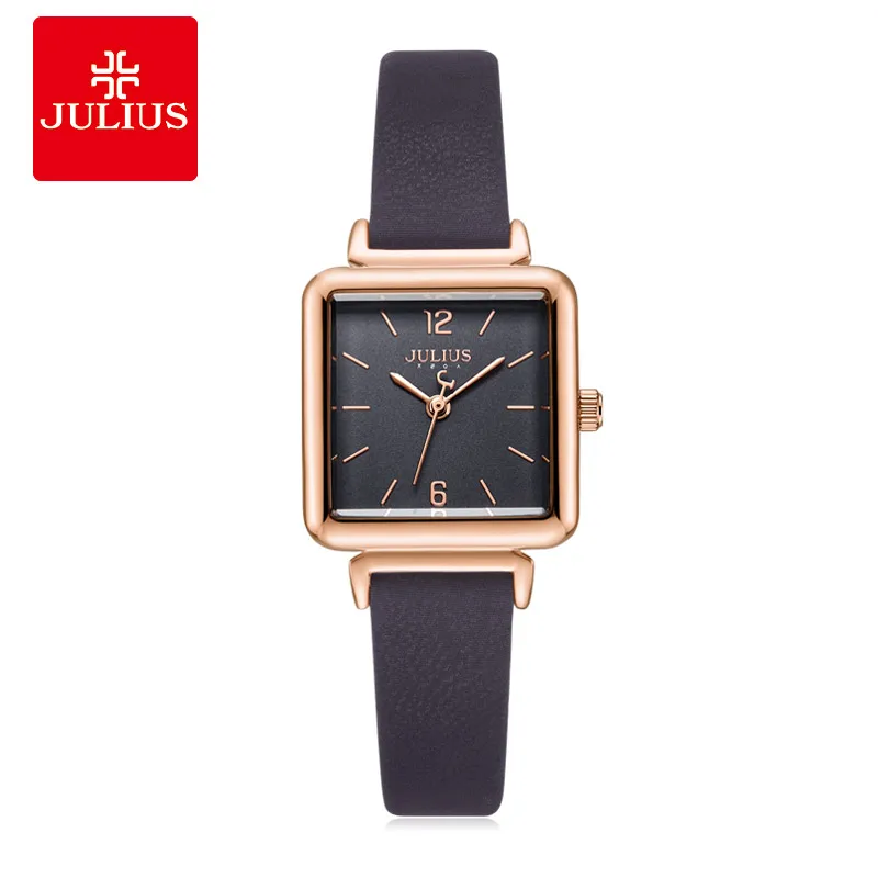 

Julius Watch JA-1305 Women Leather Band Square Face Simple Wristwatch Fashion Young Ladies Gift Quartz Clock