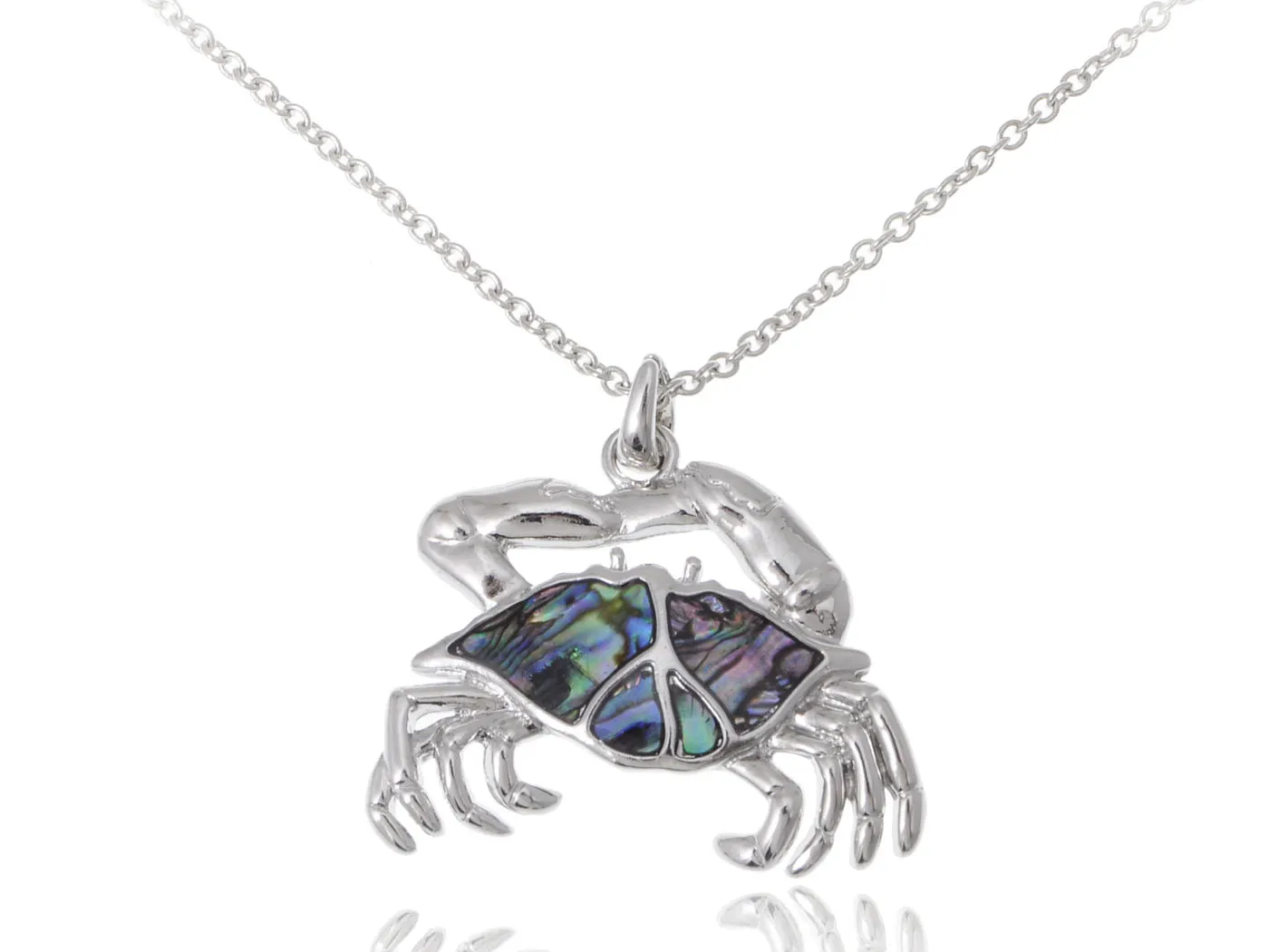 

Ocean Crab Pendant Silvery Tone Faux Abalone Shell Small Walking Necklace For Women Gift