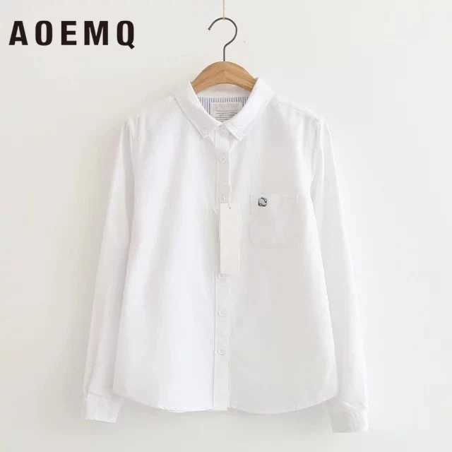 AOEMQ повседневные рубашки в простом стиле белая/синяя однотонная блузка женские