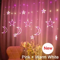 2020 new led icicle curtain string fairy lights christmas moon star garland outdoor indoor for wedding party home new year decor