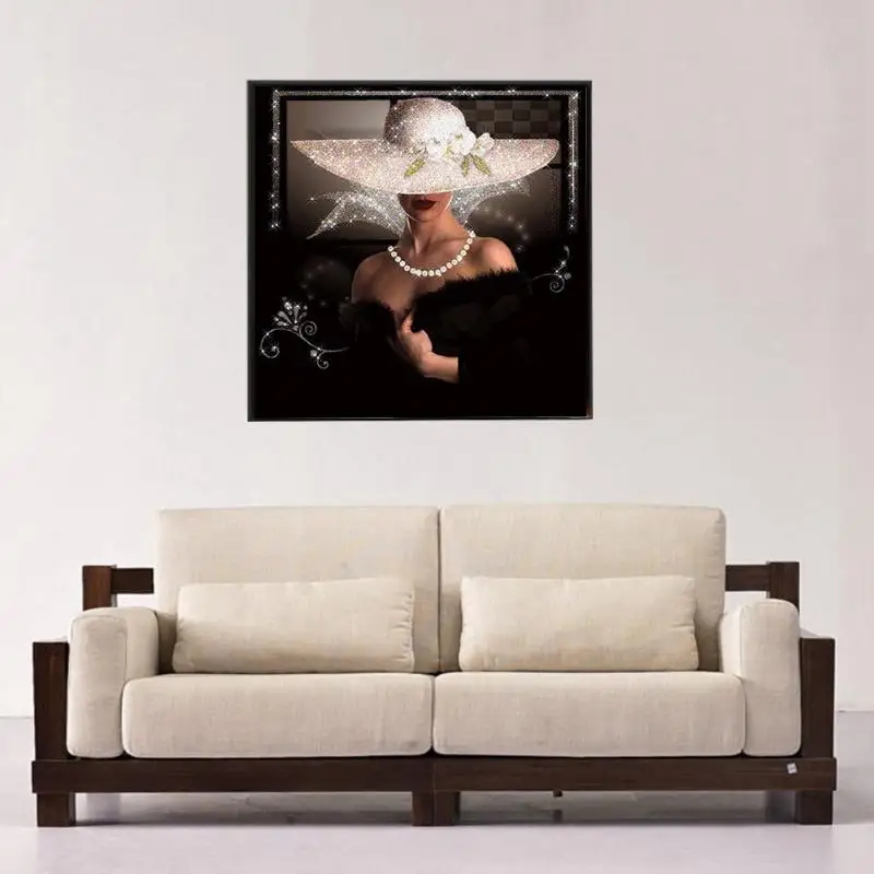 Красота леди с шляпой 5D DIY алмазная живопись Набор для вышивки крестиком Алмазная
