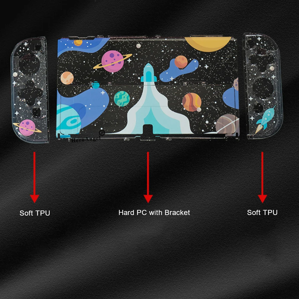 Защитный чехол Sakura с блестками и кристаллами для Nintendo Switch OLED joycon корпус TPU + PC