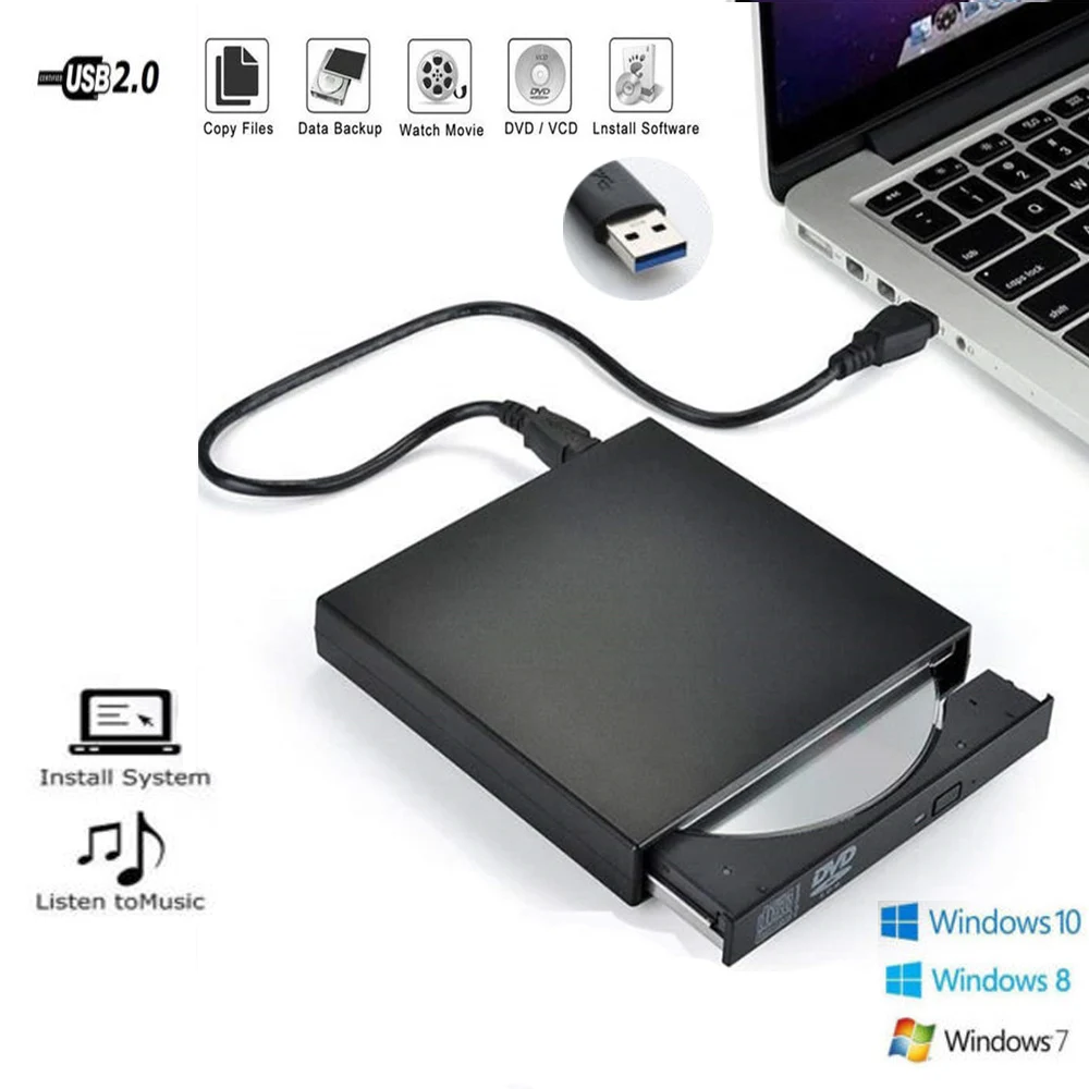 Tonbux тонкий внешний оптический привод USB 2 0 DVD комбо ROM плеер CD-RW записывающее
