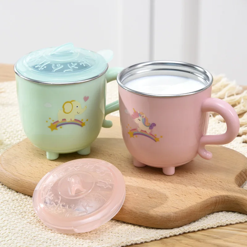 

Stainless Steel Children's Cups Colorful Childhood Toddler Student Cartoon Cup Milk Cup Shatter Proof Cover 7710