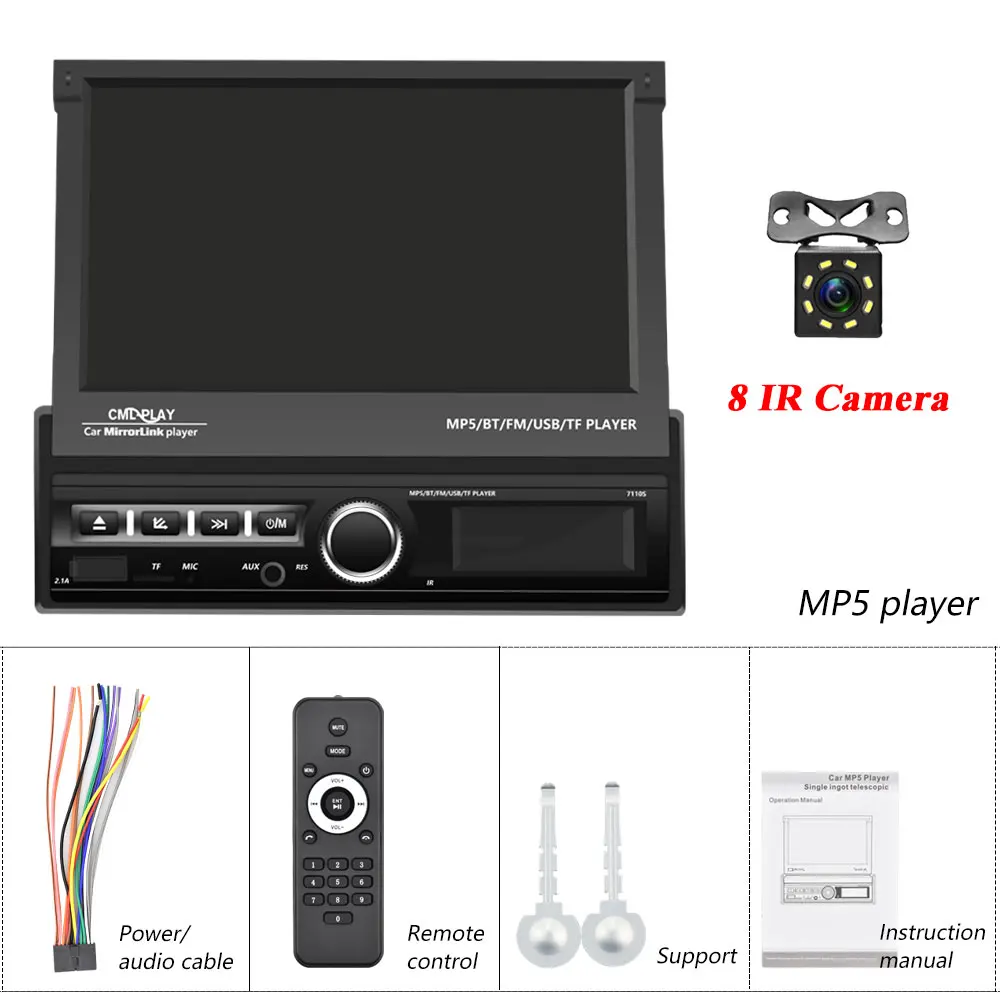 With 8IR Camera Camecho 1 Din автомобильное радио Bluetooth зеркало ссылка Автомобильный мультимедийный плеер сенсорный экран Выдвижной MP5 плеер USB аудио стерео радио - Цвет: With 8IR Camera