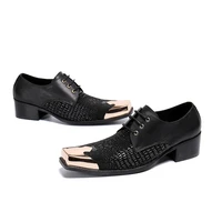 autumn black striped gold pointed toe lace up career office high heels mens leather shoes