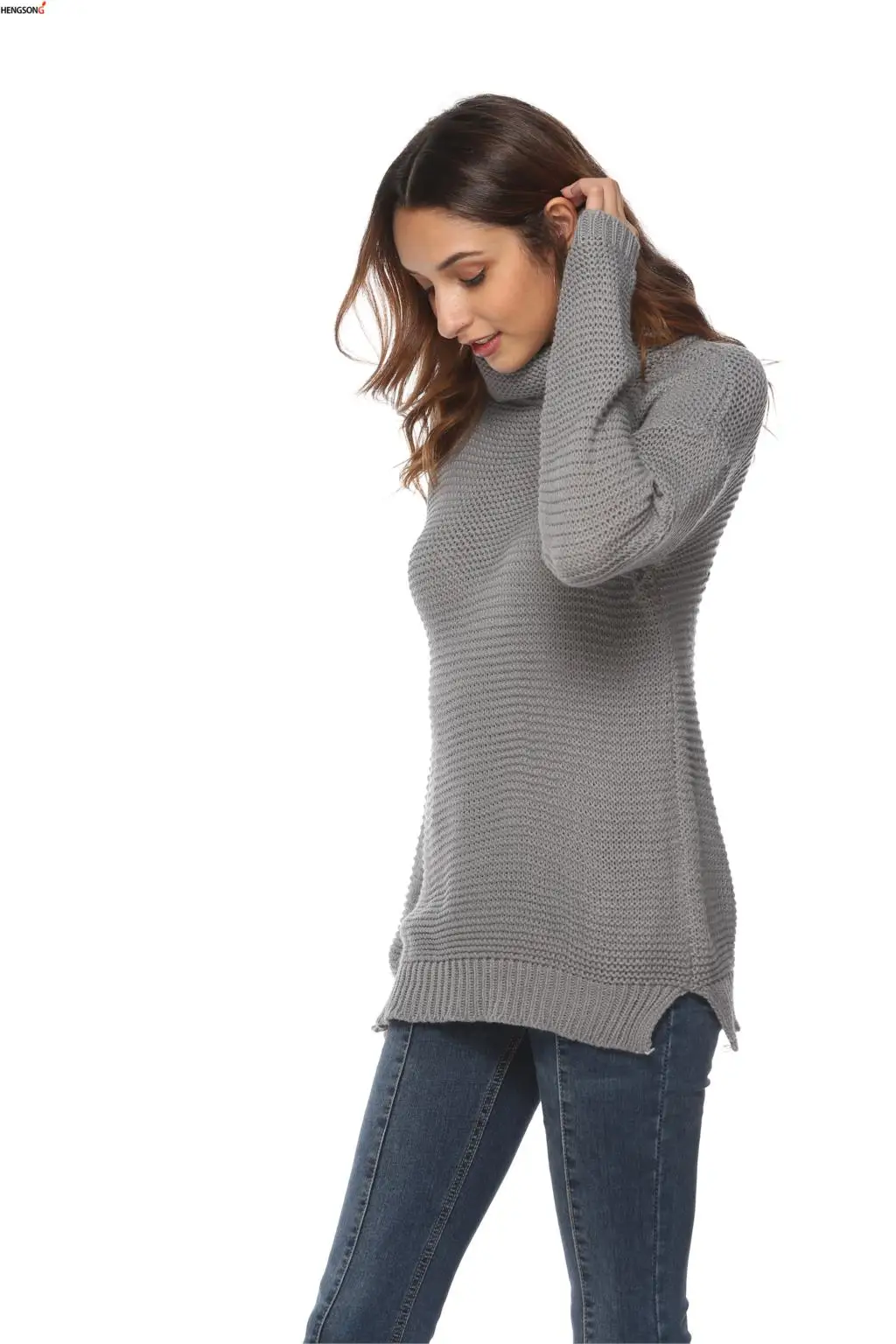 Осенне-зимний свитер с высоким воротником толстый теплый трикотажный пуловер