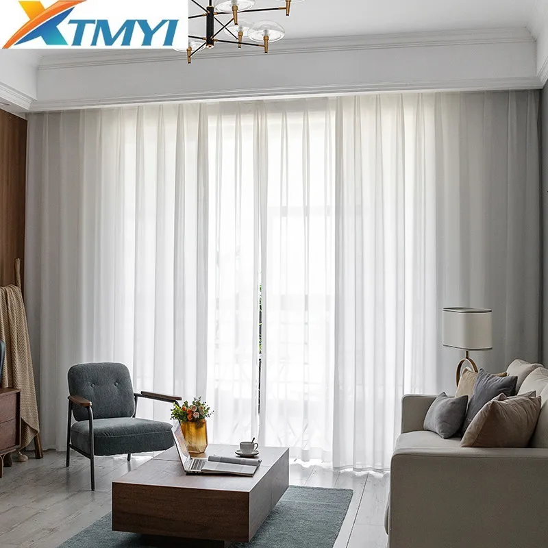 Современные однотонные тюлевые шторы прозрачные хлопковые мягкие для гостиной
